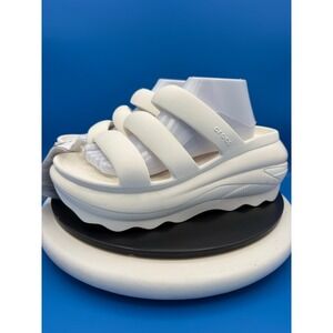 CROCS Mega Crush Triple Strap Womens Size 11 White Platform Slip On Sandals NEW